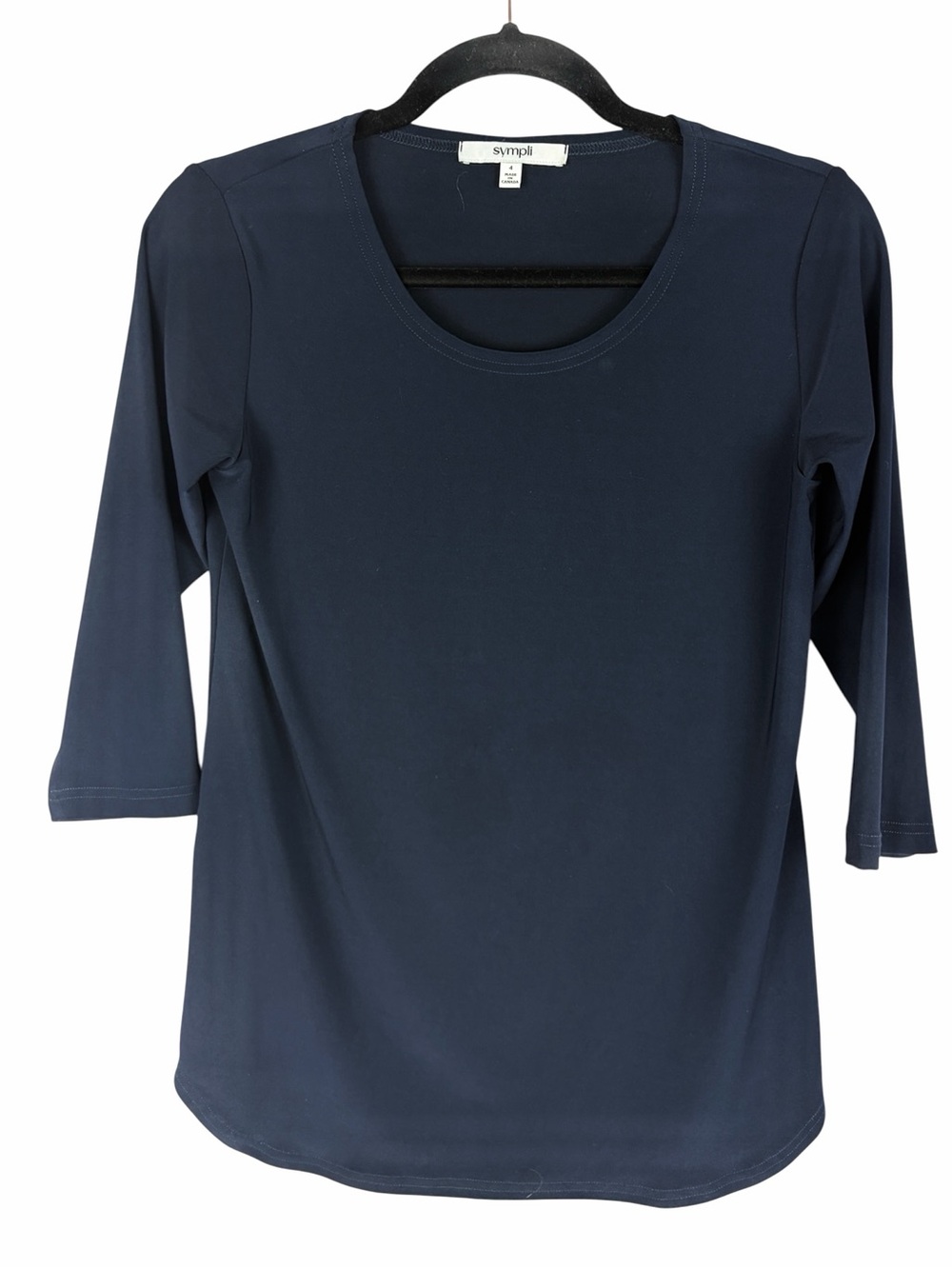 Sympli Navy Blue 3/4 Sleeve Stretch Tunic Top Size 4 Made in Canada